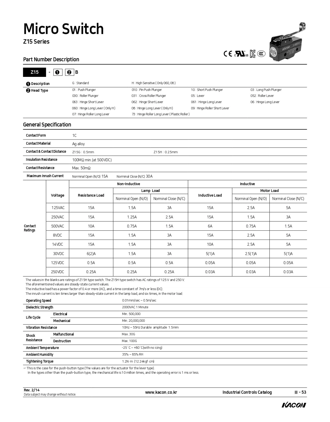 Z15G Snap Action Switch