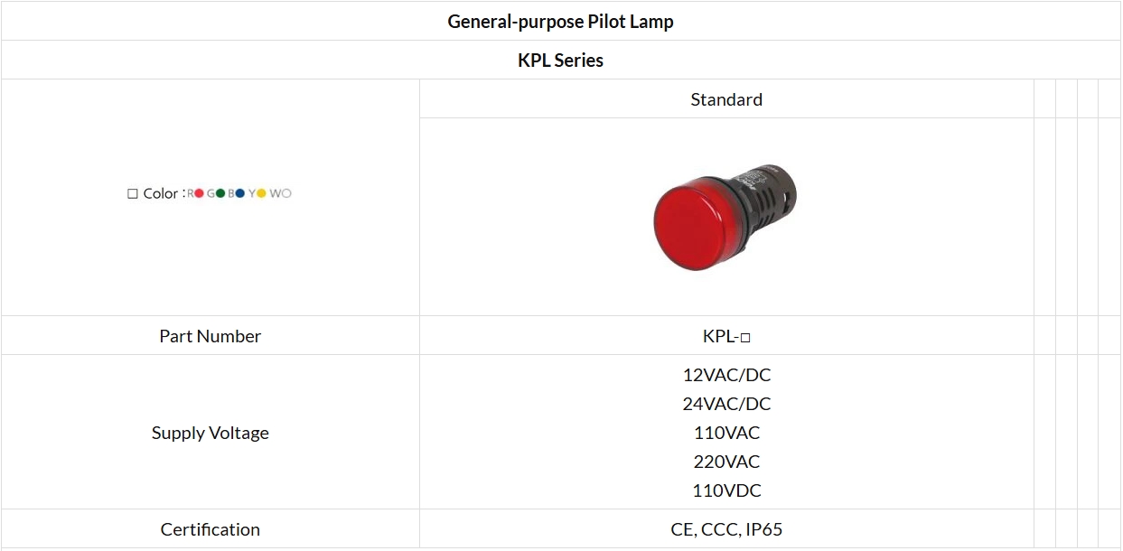 KL/KPL/KR Series Pilot Lamp